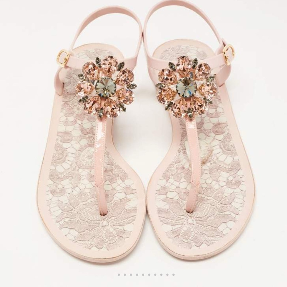 Dolce & Gabbana Pink Rubber Crystal embellished Thong Flat Sandals Size 39